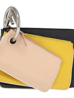 FENDI Triplet Clutch Bag Leather Multicolor Silver Auth
